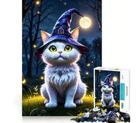 Wizard Cat in Moonlight Jigsaw Puzzle 1000 Piece Mental Fun Game No Gap Tight Fitting Design for Family Gatherings (38x26cm)