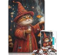 Wizard Cat Jigsaw Puzzles for Teenagers 1000 Piece,for Educational Game Challenge Toy for Is Ideal As A Gift for The Whole Family (38x26cm)