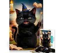 Wizard Cat Jigsaw Puzzles1000 Pieces Brain Recall Game Premium Laser Cut Quality Absorbing Activity for Quiet Nights (38x26cm)