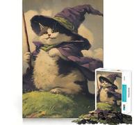 Wizard Cat Painting Adult Jigsaw1000 Pieces Cognitive Train Game Tight Interlock No Gaps Calming Mental Break Activity (38x52cm)