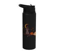 Wizard Cat Tomcat Kitten Pumpkin on Broom in Front of Moon Stainless Steel Insulated Water Bottle