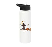 Wizard Cat Tomcat Kitten Pumpkin on Broom in Front of Moon Stainless Steel Insulated Water Bottle
