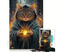 Wizard Cat with Magic 1000 Jigsaw Puzzle Mental Fun Game Seamless Fit Precise Pieces Relaxing Indoor Group Activity (38x26cm)