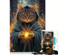 Wizard Cat with Magic Puzzles for Adults 1000 Pieces Mental Boost Play Neat Cut Perfect Alignment Bonding Activity for Loved Ones (50x75cm)