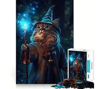 Wizard Cat with Magic Staff 1000 Jigsaw Puzzle Cognitive Fun Play Clean Cut Sturdy Components Quiet Time Mind Exercise at Home (50x75cm)