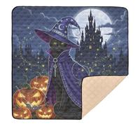 Wizard Cat with Pumpkins Soft Padded Baby Playmat for Floor One-Piecing Travel Play Mat for Newborns Babies Infants Toddlers, 50'' x 50''