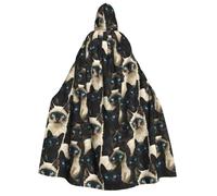 Wizard Cloak with Hood Men Women - Black and White Cat Print Witch Hooded Vampire Cape, Halloween Costumes