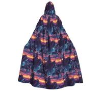 Wizard Cloak with Hood Men Women - Cyber Cowboy Sunset Print Witch Hooded Vampire Cape, Halloween Costumes Black