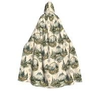 Wizard Cloak with Hood Men Women - Forest Tree Bicycle Print Witch Hooded Vampire Cape, Halloween Costumes Black