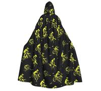Wizard Cloak with Hood Men Women - Green Motorcycle Rider Print Witch Hooded Vampire Cape, Halloween Costumes