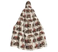 Wizard Cloak with Hood Men Women - Retro Wood Grain Tractor Print Witch Hooded Vampire Cape, Halloween Costumes Black