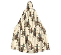 Wizard Cloak with Hood Men Women - Vintage Cowboy Horse Print Witch Hooded Vampire Cape, Halloween Costumes Black