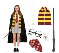 Wizard Costume Accessories, 8 Pcs Cosplay Accessories Set with Magic Cloak Magic Wand Hat Scarf Tie Necklace Glasses Tattoo Sticker, Fancy Dress Set for Kids and Adult Halloween Party World Book Day