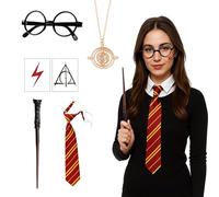 Wizard Costume Accessories Set, 6 Pcs Halloween Cosplay Props Gifts Magic Wand Tie Necklace Eyeglass Frame, Wizard Theme Party Carnival Cosplay Outfit Set, for World Book Day, Easter Halloween Girls B