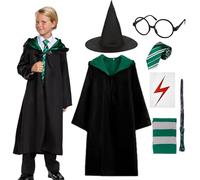 Wizard Costume, Halloween Costume, 7 Pcs Wizard Accessories Set for Kids, Includes Robe, Hat, Scarf, Tie, Glasses, Wand and Stickers, To Meet Your Role Play Needs, Enter the Magical World (145)