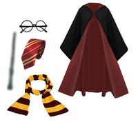 Wizard Costume Robes for Adult Magic School Outfit Wizard Robes Costume Black Magician Robe with Tie for Halloween Carnival Party (Red, M)