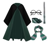Wizard Costume Robes for Kid Magic Outfit Wizard Robes Costume Black Magician Cloak Robe with Scarf Tie Wand for Halloween Carnival Party (Green, 135)