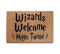Wizard Doormat (40cm x 60cm) Small, Wizards Welcome, Muggles Tolerated, Harry Potter Inspired Door Mat, Coconut Core Fibre Heavy Duty Mat, Rug, Indoor Natural Coir Mat, Regular