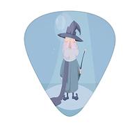 Wizard Guitar Picks 12 Pack Universal ABS Guitar Picks,Good Wizard Holding a Magic Wand in His Hand and Smiling on Blue Background,for Acoustic and Electric Guitar,Pale Blue Dark Blue