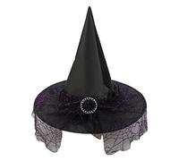 Wizard Hat Kids,Halloween Hats Pointed Tip With Veil Witches Hat Kids Wide Brim Black Witch Hat Spider Web Hat Breathable Accessory For Halloween Party Costume Accessory
