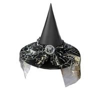 Wizard Hat Kids,Halloween Hats Pointed Tip With Veil Witches Hat Kids Wide Brim Black Witch Hat With Pumpkin Spider Web Hat Breathable Accessory For Halloween Party Costume Accessory