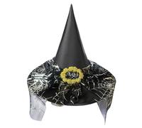 Wizard Hat Kids,Halloween Hats Pointed Tip With Veil Witches Hat Kids Wide Brim Black Witch Hat With Pumpkin Spider Web Hat Breathable Accessory For Halloween Party Costume Accessory