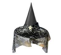 Wizard Hat Kids,Halloween Hats Pointed Tip With Veil Witches Hat Kids Wide Brim Black Witch Hat With Pumpkin Spider Web Hat Breathable Accessory For Halloween Party Costume Accessory