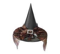 Wizard Hat Kids,Halloween Hats Pointed Tip With Veil Witches Hat Kids Wide Brim Black Witch Hat With Pumpkin Spider Web Hat Breathable Accessory For Halloween Party Costume Accessory