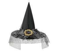 Wizard Hat Kids,Witches Hat For Children With Veil Halloween Hats Pointed Tip Wide Brim Black Witch Hat Kids Spider Web Hat Breathable Magical Cosplay Accessory For Halloween Costume Carnival