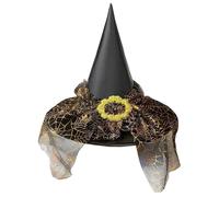 Wizard Hat Kids,Witches Hat Kids With Veil Halloween Hats Pointed Tip Wide Brim Black Witch Hat With Pumpkin Spider Web Hat Breathable Magical Cosplay Accessory For Halloween Costume Carnival