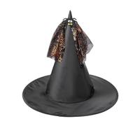 Wizard Hat Kids,Witches Hat Kids With Veil Halloween Hats Pointed Tip Wide Brim Black Witch Hat With Pumpkin Spider Web Hat Breathable Magical Cosplay Accessory For Halloween Costume Carnival
