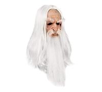 Wizard Latex with Long White Hair, Realistic Full Head Fancy Dress Halloween Costume , One Size