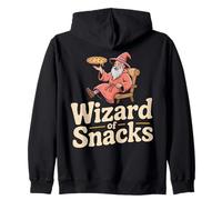 Wizard of Snacks Conjuring Pizza Slice, Playful Snack Mage Zip Hoodie