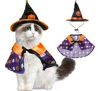 Wizard Pet Costume, Halloween Cloak & Hat Set for Cats, Dogs & Rabbits - Fun Pumpkin-Themed Cosplay Cape for Halloween & Festival Dress Up (Fits Puppies & Kittens)