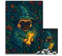 Wizard Pug with Magic Bone Fantasy Theme Cute Vintage Art Illustration JigsawPuzzle 1000 Pieces for Adults Jigsaw Puzzles Challenging Brain Teaser Relaxing Toy for Teenagers 1000 PCS(75x50cm)