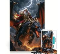 Wizard Riding A Dragon in Storm Jigsaw Puzzle 1000 Piece Mind Train Fun Burr Free Clean Cut Pieces Absorbing Activity for Quiet Nights (38x26cm)