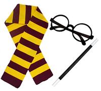 WIZARD SET FANCY DRESS COSTUME ACCESSORY MAROON Age 14+ & GOLD SCARF + MAGICIAN WAND + GLASSES