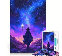 Wizard Walking Under A Star-Filled Sky with Glowing Staff 1000 Piece Jigsaw Brain Skill Game High Precision Die Cut Fascinating Hobby for Idle Moments (50x75cm)