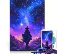Wizard Walking Under A Star-Filled Sky with Glowing Staff 1000-piece Jigsaw Puzzles Brain Fun Training Seamless Fit Precise Pieces Fascinating Hobby for Idle Moments (38x52cm)