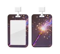 Wizard Wand Sparkle Id Badge Holder with Lanyard-Vertical Card Protector Clear Abs Hard Shell, Retractable Reel for Work Office
