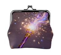 Wizard Wand Sparkle Leather Coin Purse for Women-Small Kiss Lock Wallet, Mini Card Holder for Keys Lipstick, Cute Change Purse for Travel