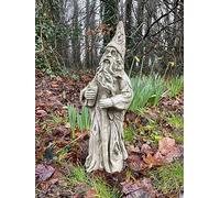 Wizard Warlock Stone Statue | Outdoor Stone Mythical Magic Garden Ornament Decor