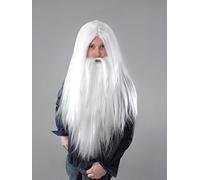 Wizard Wig and Beard Set - Long White Synthetic Costume Wig with Full Beard, Old Man Cosplay Hair & Beard Set for Wizards, Gandalf Style, Halloween, Role Play & Theatrical Costume