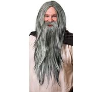 Wizard Wig in Dark Grey in Set with Dark Grey Beard for Men & Women Magician Wizard Gandalf Merlin Carnival