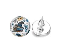 Wizard Witchcraft Magic Spells Themed Earrings Clip-on, Stud & Drop Styles for Women & Girl's (White & Blue Stud)