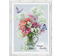 Wizardi Counted Cross-Stitch Kit - Phlox and Yarrow 100-081 Magic Needle