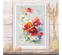 Wizardi Counted Cross-Stitch Kit Poppies and Daisies 100-061 Magic Needle