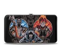 Wizards of the Coast Wallet, Hinged, Magic Three Planeswalker Poses and Logo Black Multi Color, Vegan Leather
