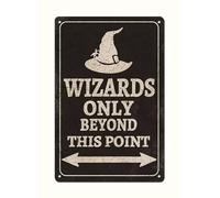 Wizards Only Beyond This Point Sign - 12x8 Inch Vintage Wall Decor Tin Sign, Arrow Sign, Halloween Decoration, Witches Decor