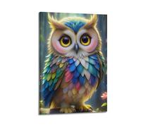 WIZIGM Animal Adorable Colorful Feathered Owl Poster Modern Wall Art Canvas Aesthetic Decoration Painting 08x12inch(20x30cm) Frame-style